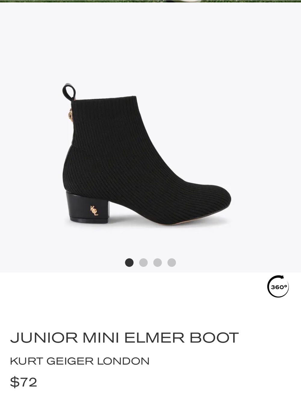 Kurt Geiger Black Knit Ankle Boot with Gold Logo Heel